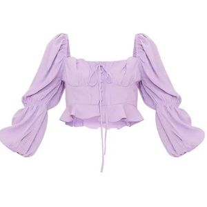 Pretty Little Thing Ruched Bust Volume Sleeve Button Up Crop Top